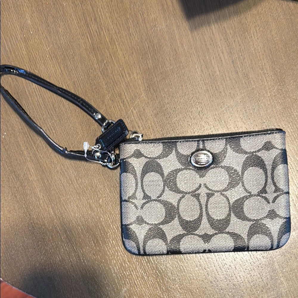 Coach Monogram Wristlet in Black and Cream